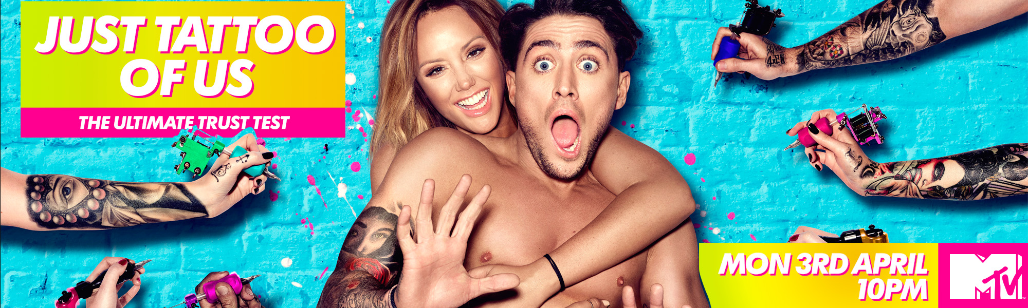 Hosts Charlotte Crosby and Stephen Bear launch their new show Just Tattoo  of Us at Nemesis Tattoo Parlour in Camden London The show premieres on MTV  on Monday 3rd April at 10pm